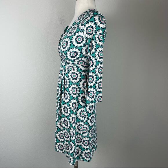 Boden Green White Pink Geometric Floral Knit Fit & Flare Dress 6 - Picture 4 of 7